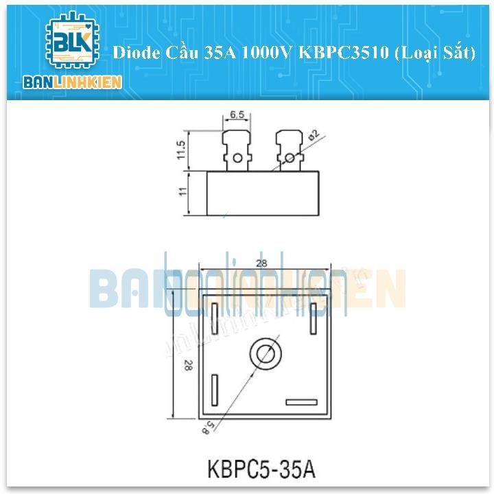 Diode Cầu 35A 1000V KBPC3510 (Loại Sắt)