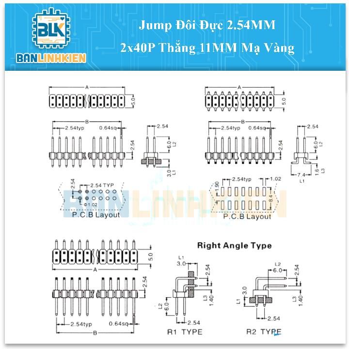 Jump Đôi Đực 2.54MM 2x40P Thẳng 11MM Mạ Vàng