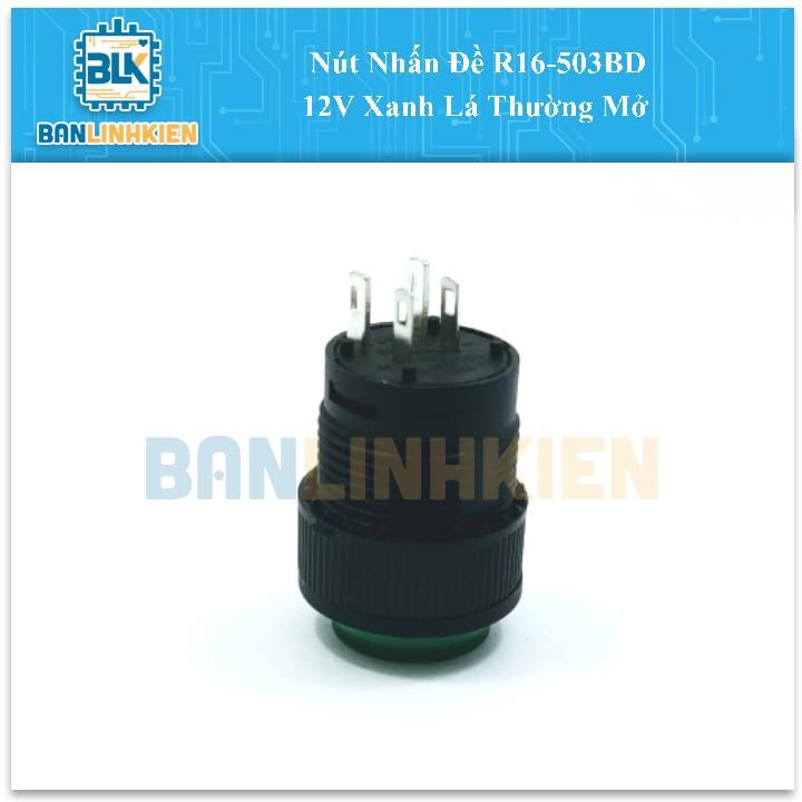 Nút Nhấn Đề R16-503BD 12V Xanh Lá Thường Mở