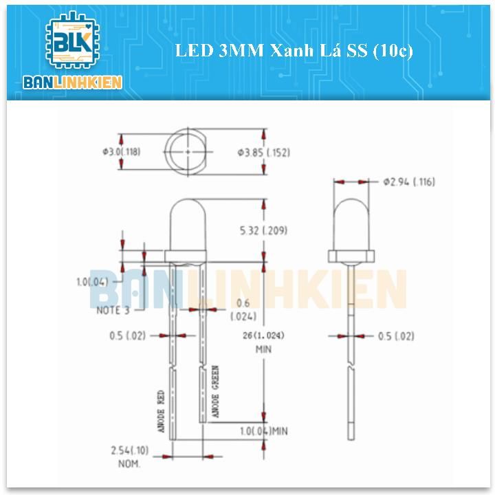 LED 3MM Xanh Lá SS (10c)