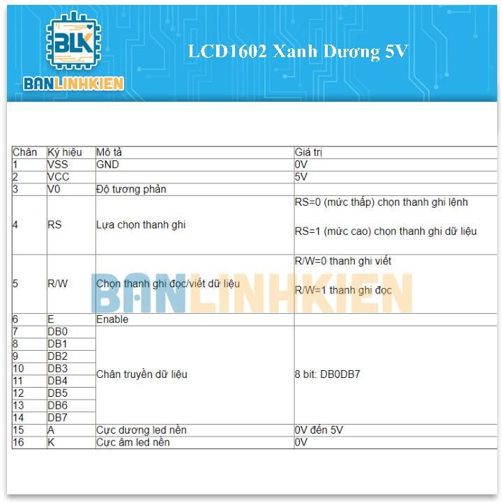 LCD1602 Xanh Dương 5V