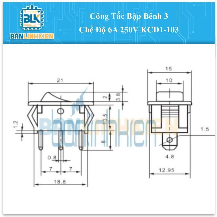 Công Tắc Bập Bênh 3 Chế Độ 6A 250V KCD1-103