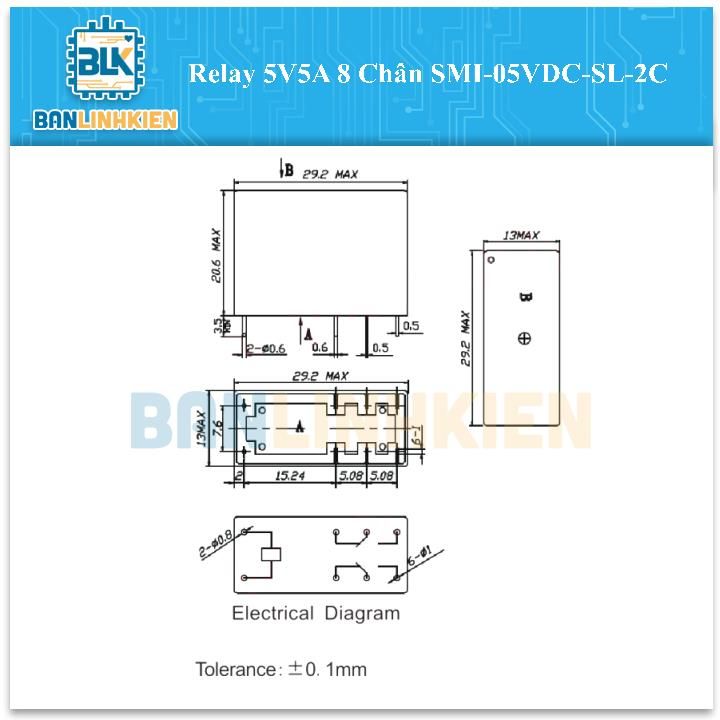 Relay 5V5A 8 Chân SMI-05VDC-SL-2C