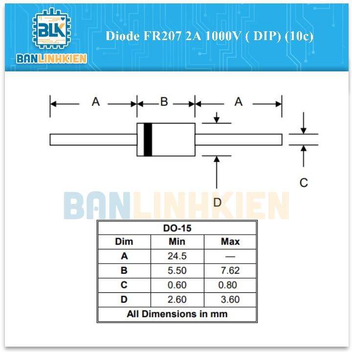 Diode FR207 2A 1000V ( DIP) (10c)