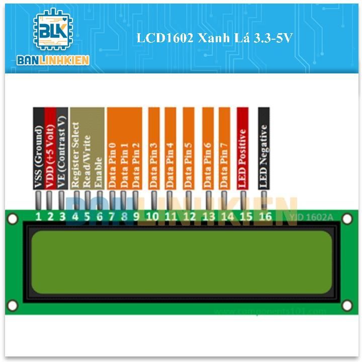 LCD1602 Xanh Lá 3.3-5V