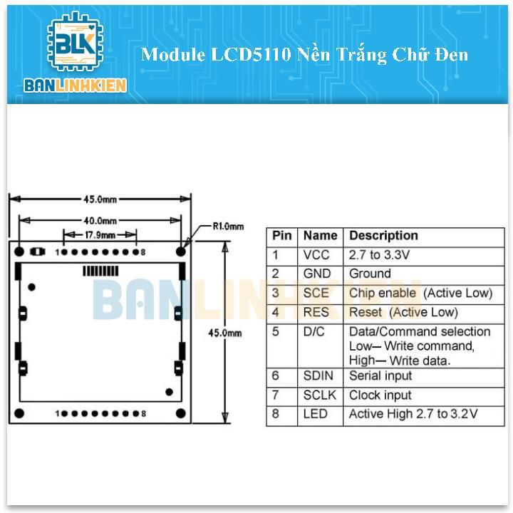 Module LCD5110 Nền Trắng Chữ Đen