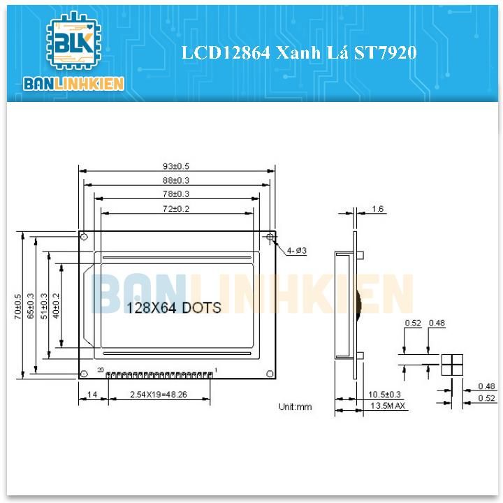 LCD12864 Xanh Lá ST7920