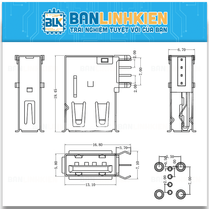 USB A Cái 90 Loại Ngang USB-A-90-LN