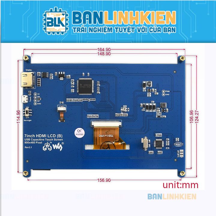 Màn hình Raspberry 7 Inch Touch HDMI-PI3-800X480