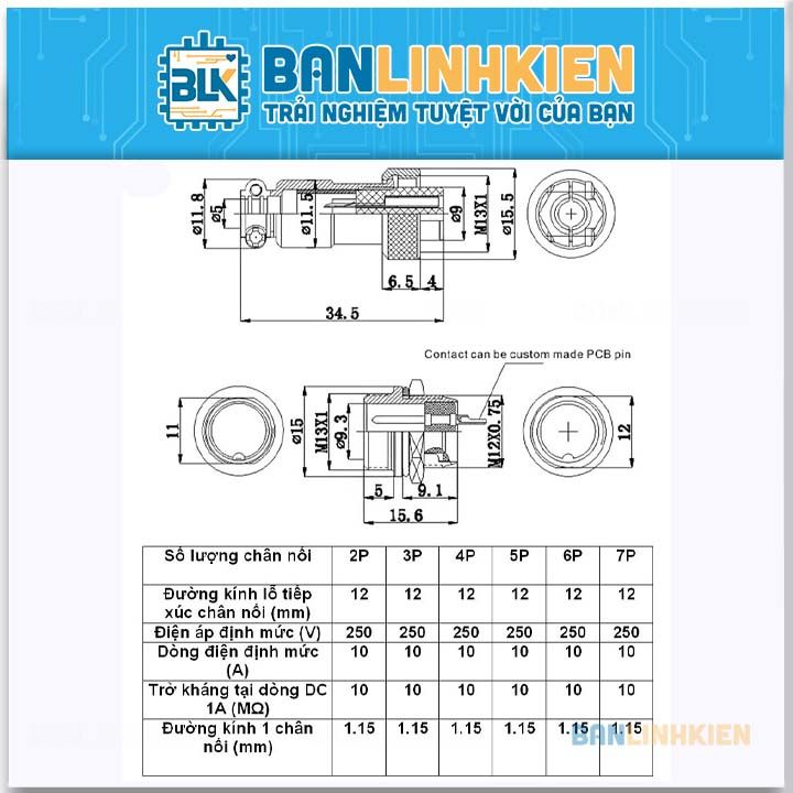 Bộ Jack GX12-4P