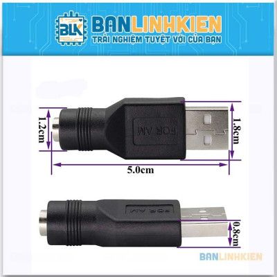 Jack Chuyển Đổi USB A Đực Sang DC5.5x2.1 Cái