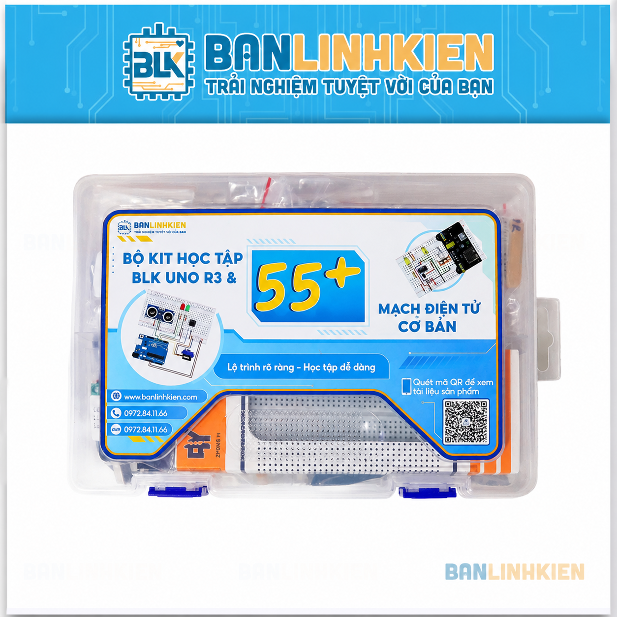 Bộ KIT Học Tập BLK UNO R3 Và 55+ Mạch Điện Tử Cơ Bản