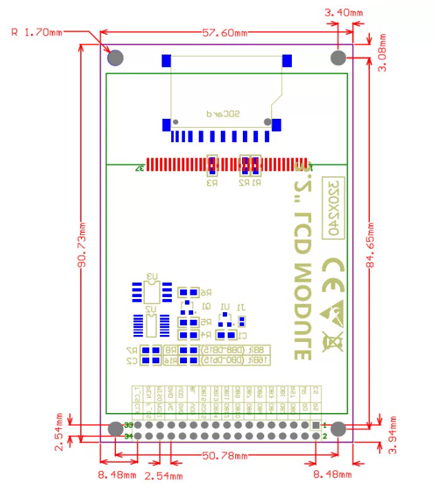 Màn Hình LCD TFT 3.2 Touch ILI9341 34 Chân