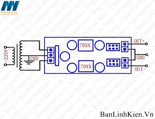 Module Nguồn LM7805 + LM7905 Đối Xứng