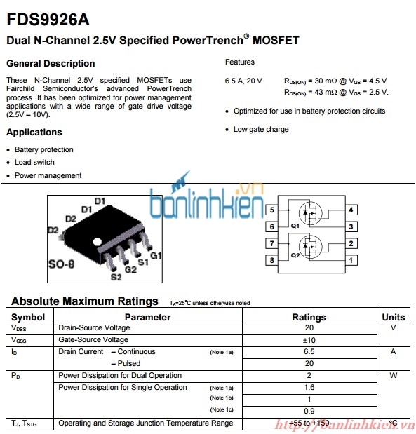 APM9926 9926A SOP8 N-CH 4.5A 20V MOSFET