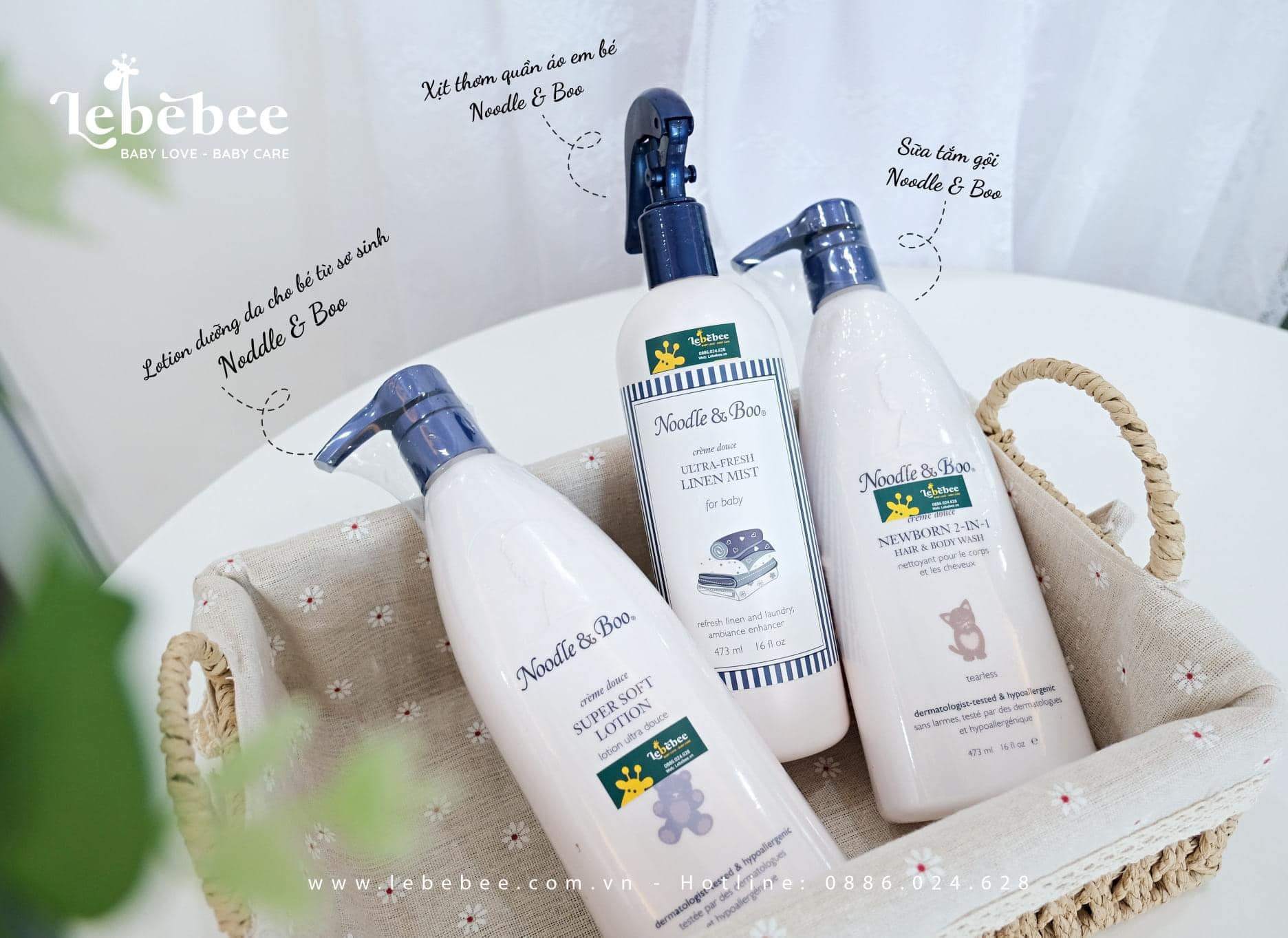 TRỌN BỘ THƠM THO TỪ ĐẦU TỚI CHÂN: SỮA TẮM GỘI, LOTION VÀ XỊT THƠM QUẦN ÁO NOODLE & BOO CAO CẤP HÀNG ĐẦU USA