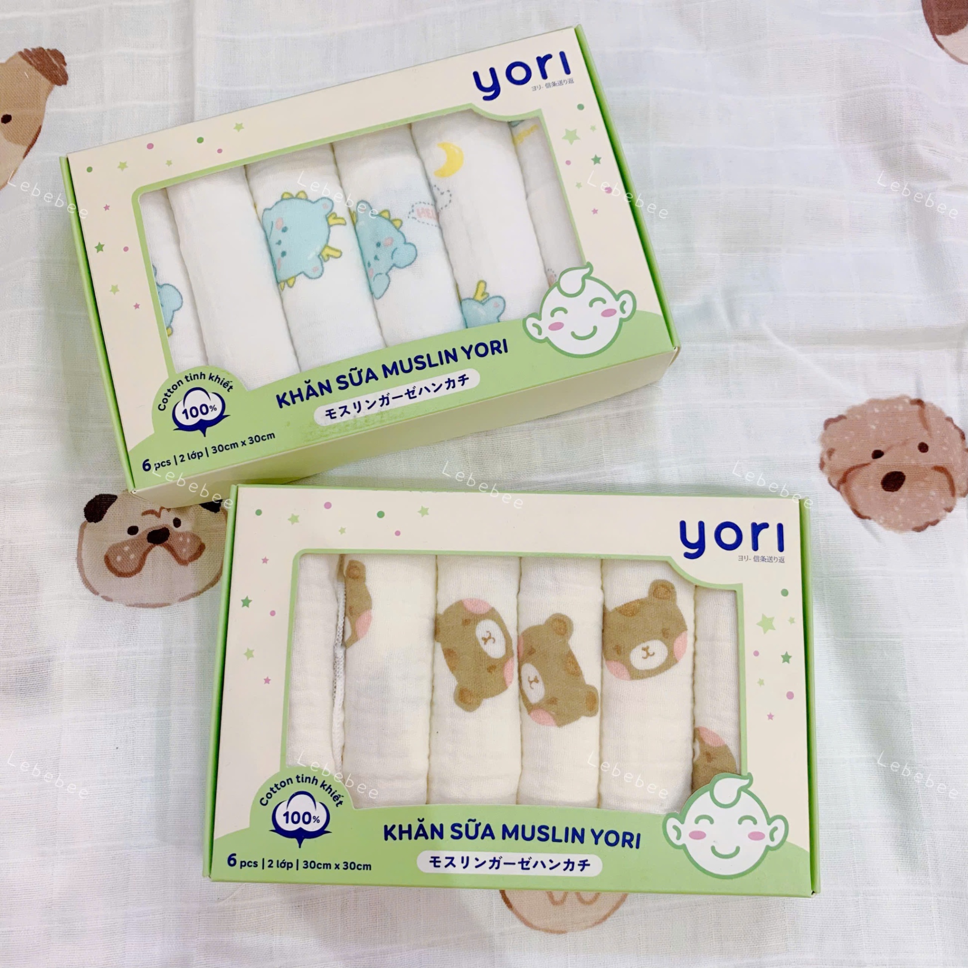 Khăn sữa muslin yori 2 lớp 30x30cm 6pcs