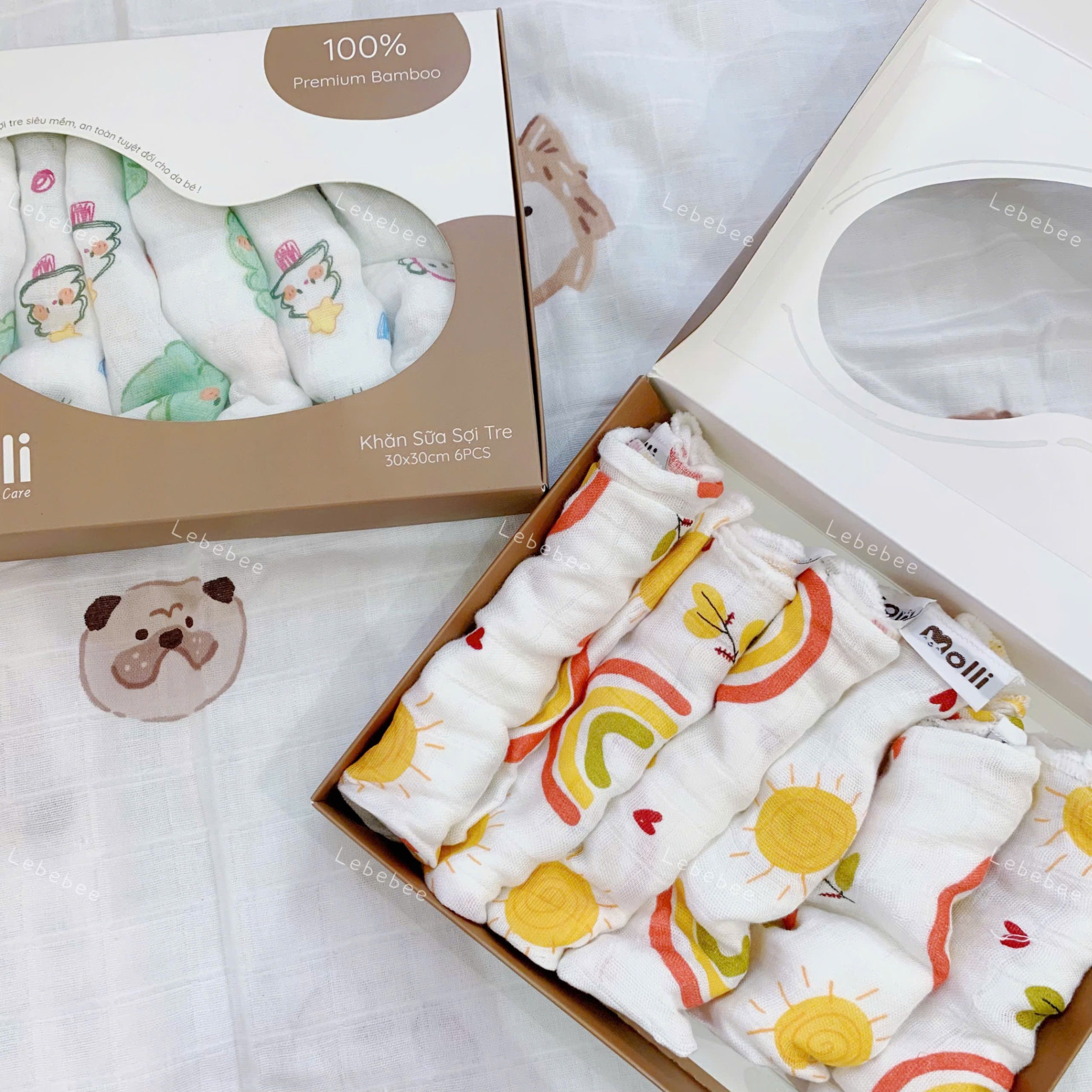 Molli - Hộp 6 khăn sữa premium Bamboo ( hình ngẫu nhiên )