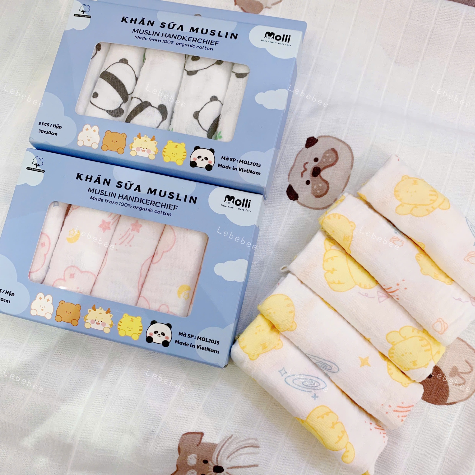 Molli - Hộp 5 khăn sữa xô Muslin