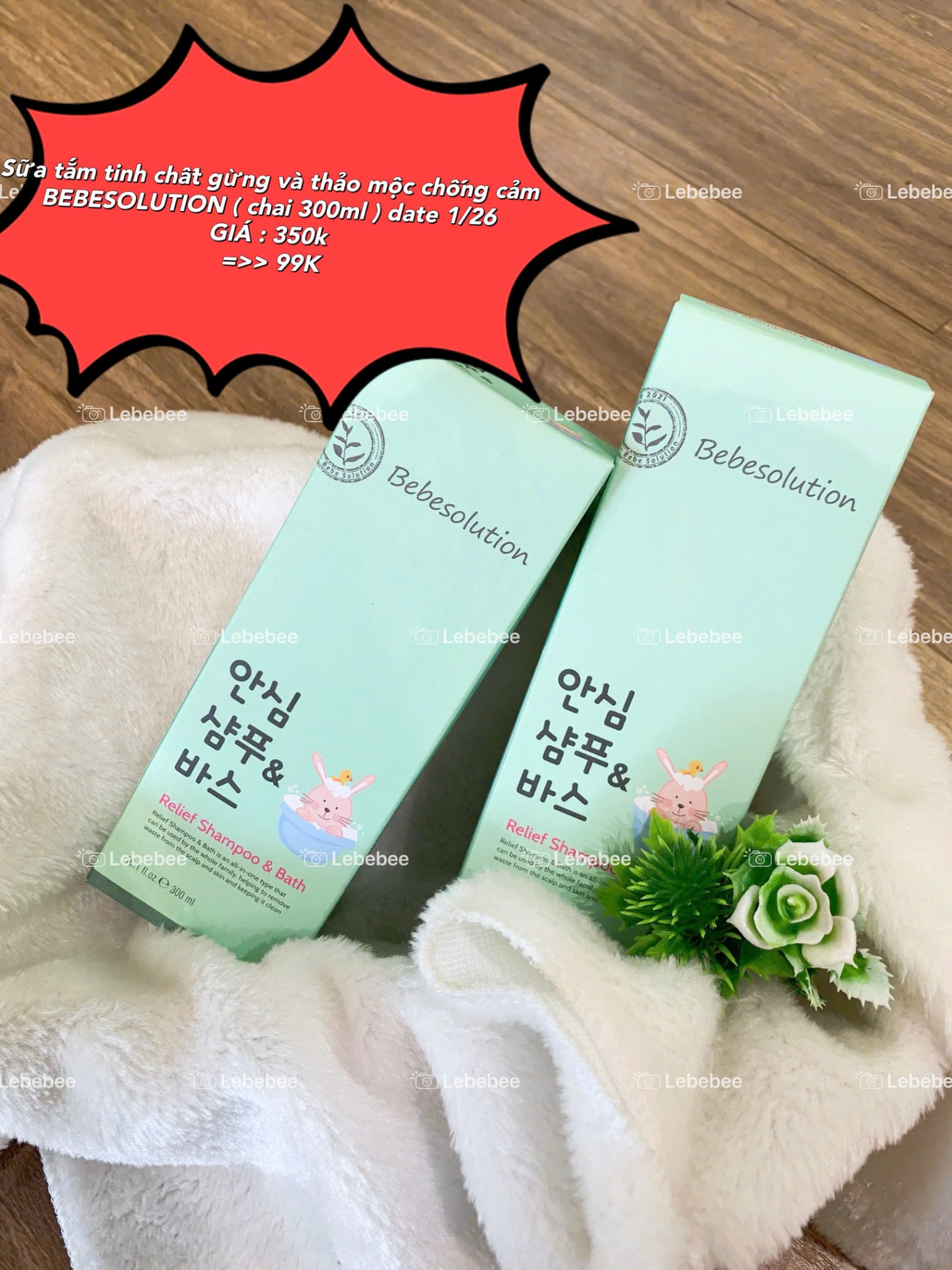 Sữa Tắm Gội Tinh Chất Gừng và Thảo Mộc Chống Cảm BEBESOLUTION Hàn (Chai 300ml)- date 1/26