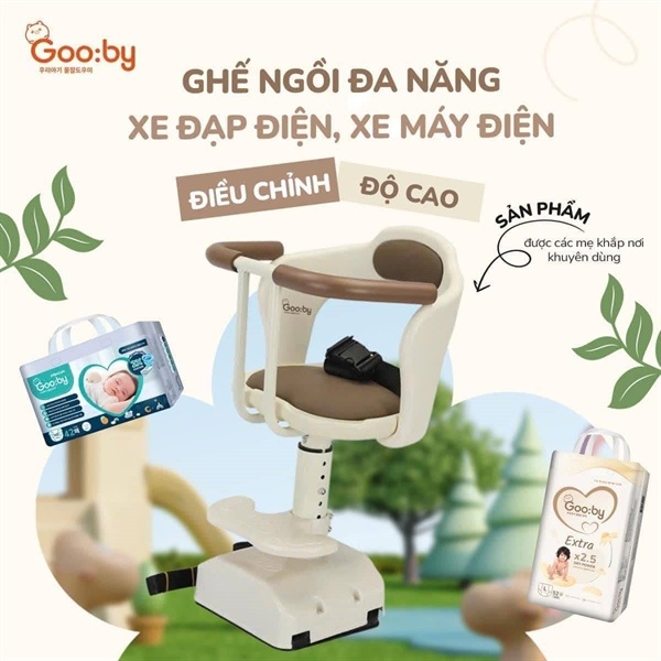 Hàng tặng bỉm Gooby- Ghế ngồi xe máy điện cho bé có điều chỉnh độ cao (8b)