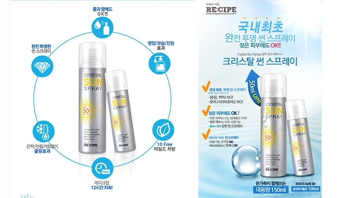 Xịt Chống Nắng Crystal Sun RECIPE Spray Hàn Quốc SPF50+ PA+++ 80ml