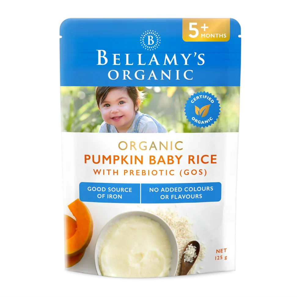 Bột ăn dặm Bellamy’s Organic Baby Rice with GOS cho bé 5 tháng tuổi 125g- VỊ BÍ ĐỎ