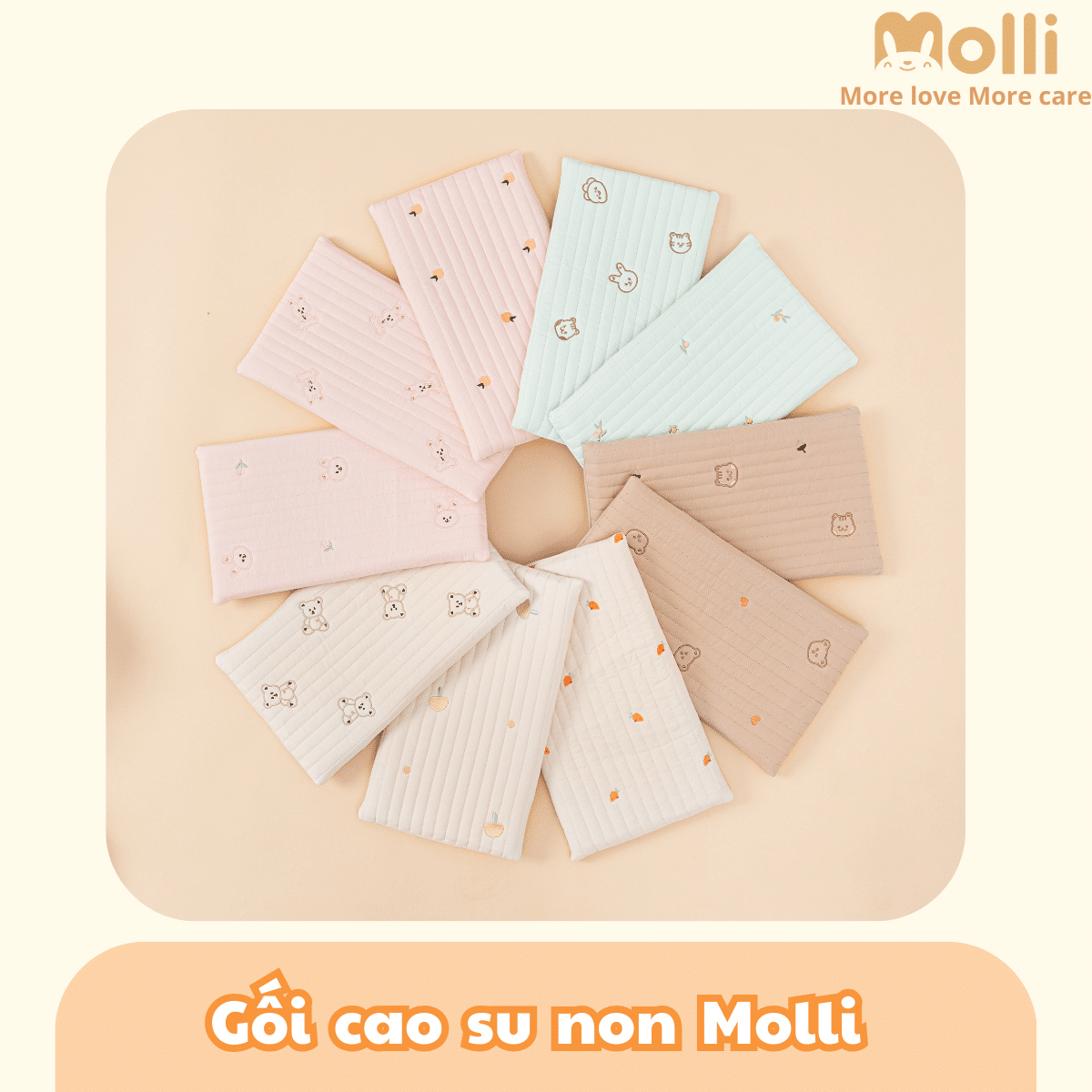 Molli - Gối cao su non cho bé thêu hình ( màu ngẫu nhiên )