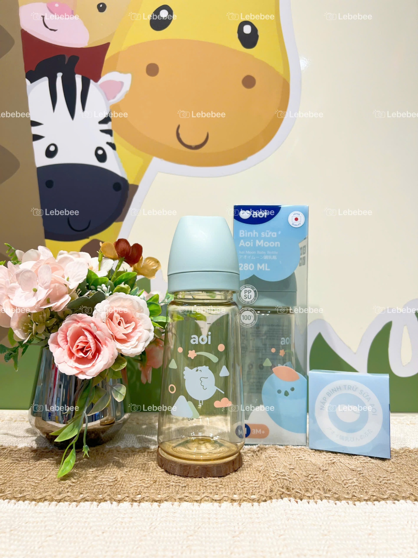 Bình sữa Aoi Moon baby bottle 280ml cho bé từ 3m+ màu xanh