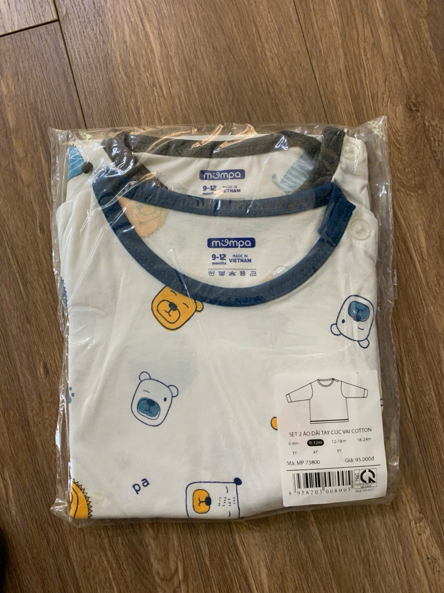 Mompa - Sét 2 áo dài cúc vai sz 9-12M-95K