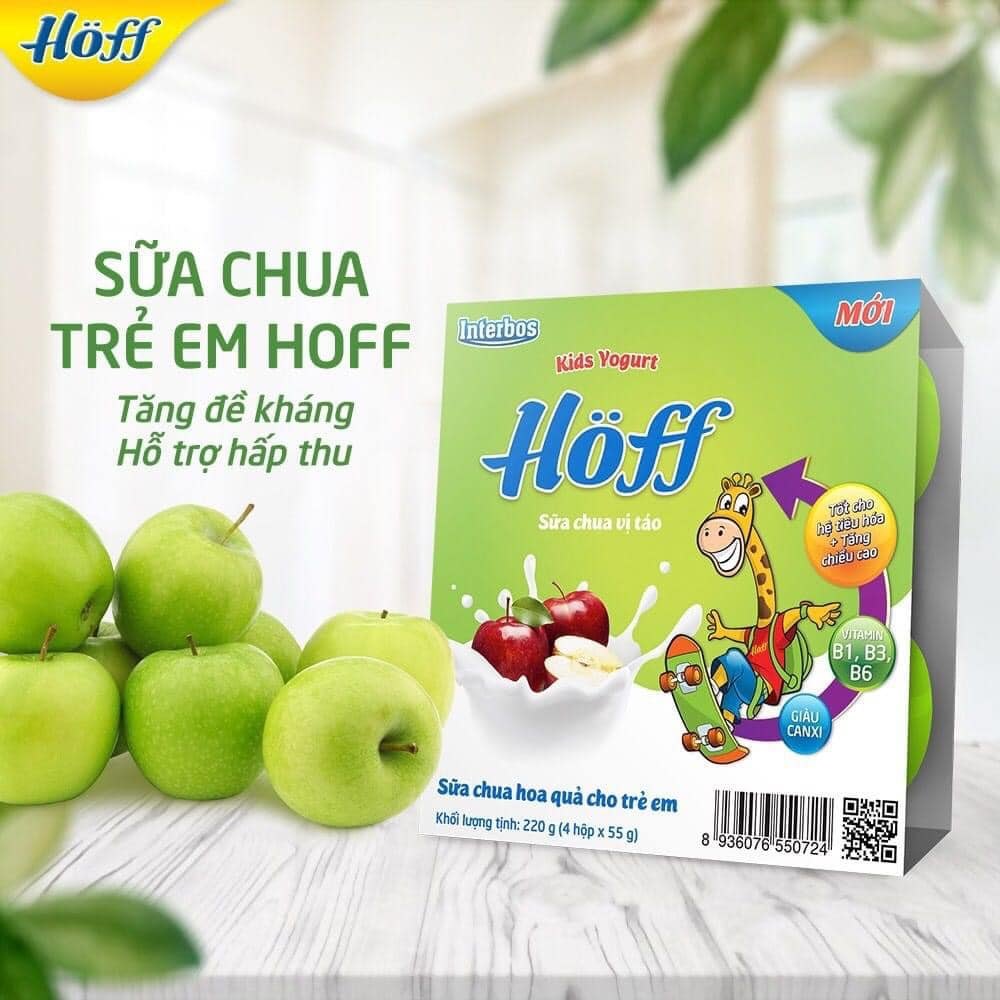 Sữa Chua Táo Hoff vỉ 4 hộp x 55g- date 8/25