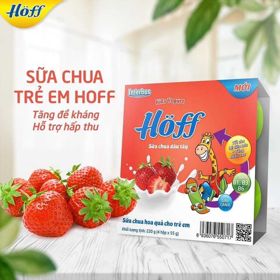 Sữa Chua Dâu Tây Hoff vỉ 4 hộp x 55g