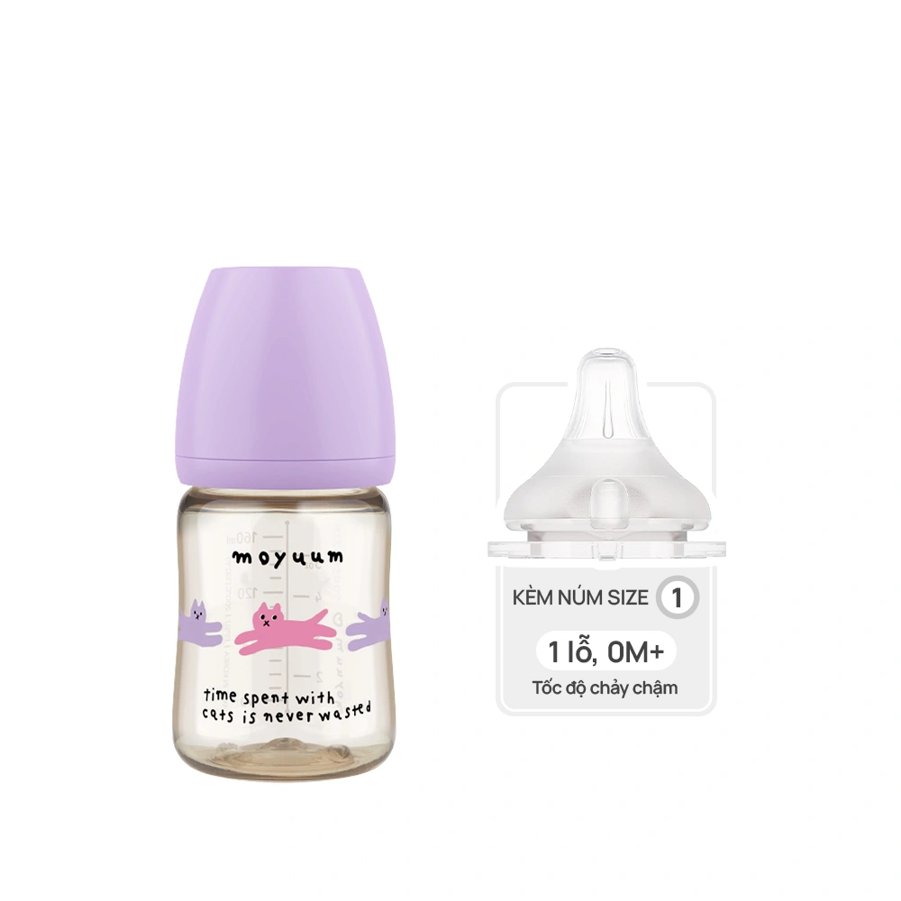 Bình sữa trẻ em Moyuum 170ml Hàn Quốc - Phiên bản mèo tím hồng