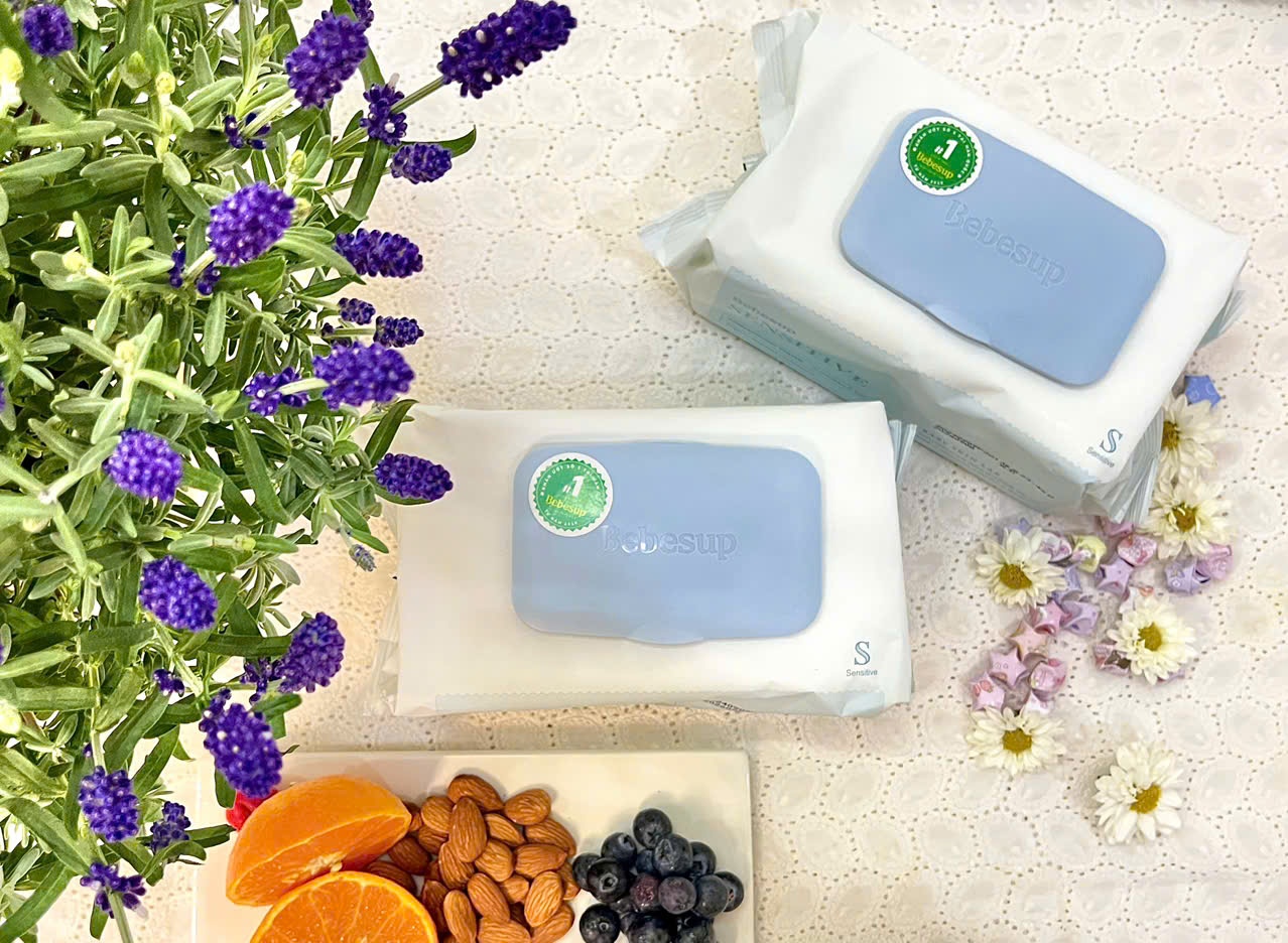 Khăn Ướt Cao Cấp  Hàn Quốc Bebesup Sensitive 80 Tờ ( có nắp - xanh dương đậm)