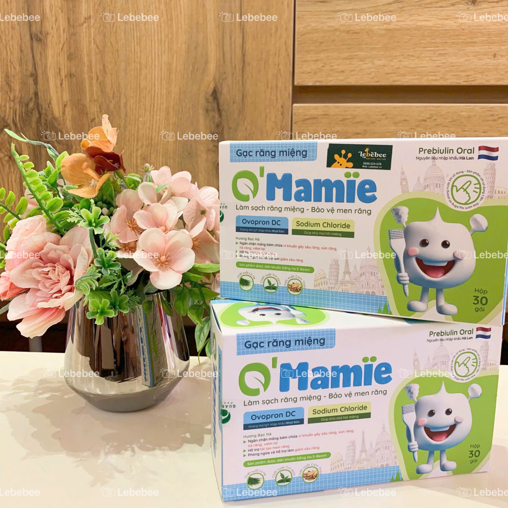 Gạc Rơ Lưỡi , Gạc Răng Miệng O'mamie Làm Sạch Răng Miệng - Bảo Vệ Men Răng, Hộp 30 gói