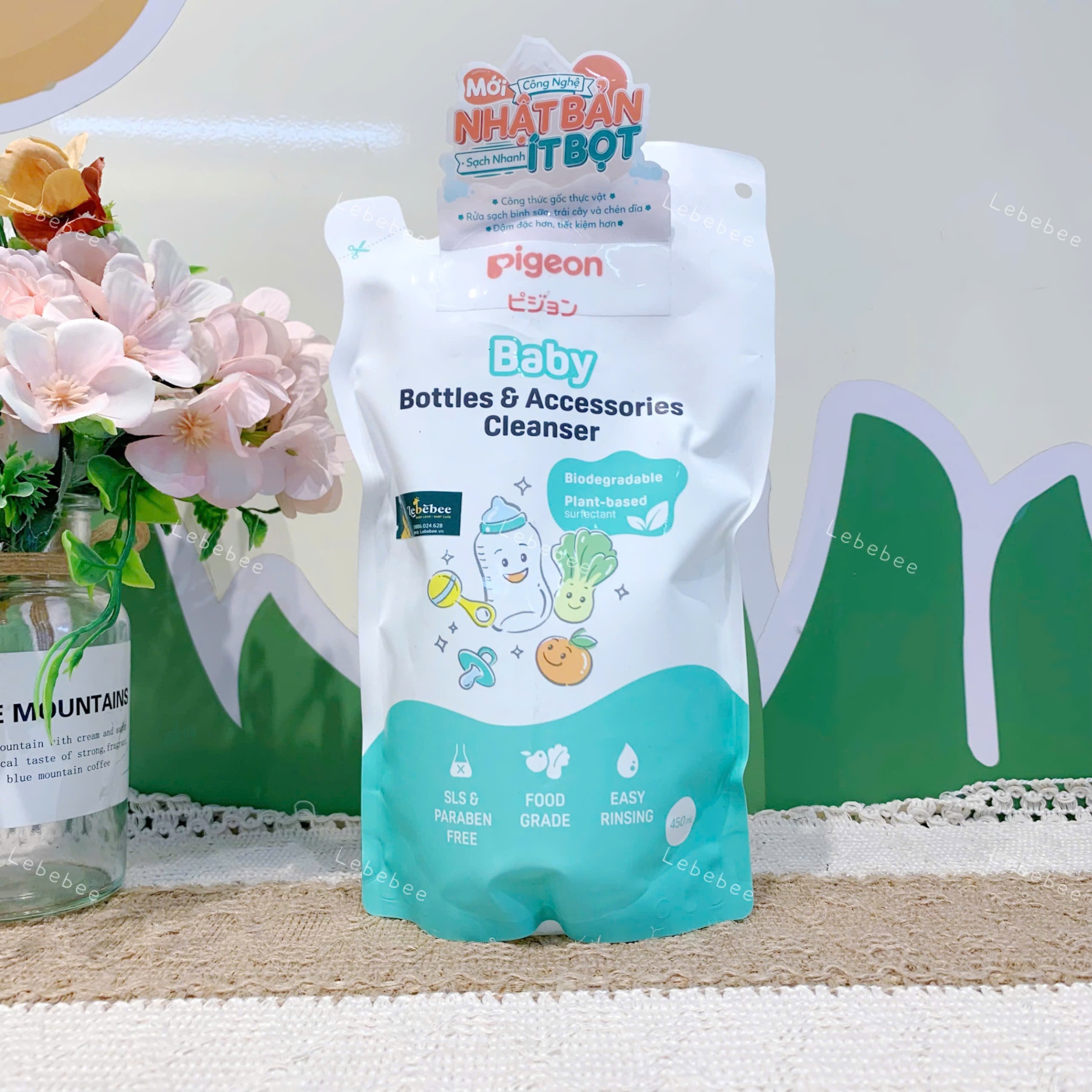 Nước rửa bình sữa và phụ kiện pigeon gốc thực vật 450ml ( dạng túi )