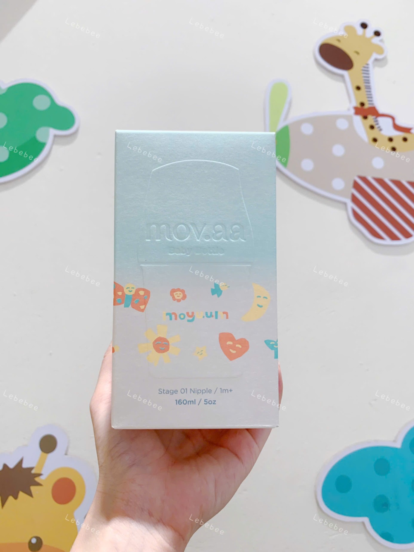 Bình sữa Moyuum PPSU Mov.aa cho bé từ 1m+ Bản họa tiết - Xanh mint 160ml