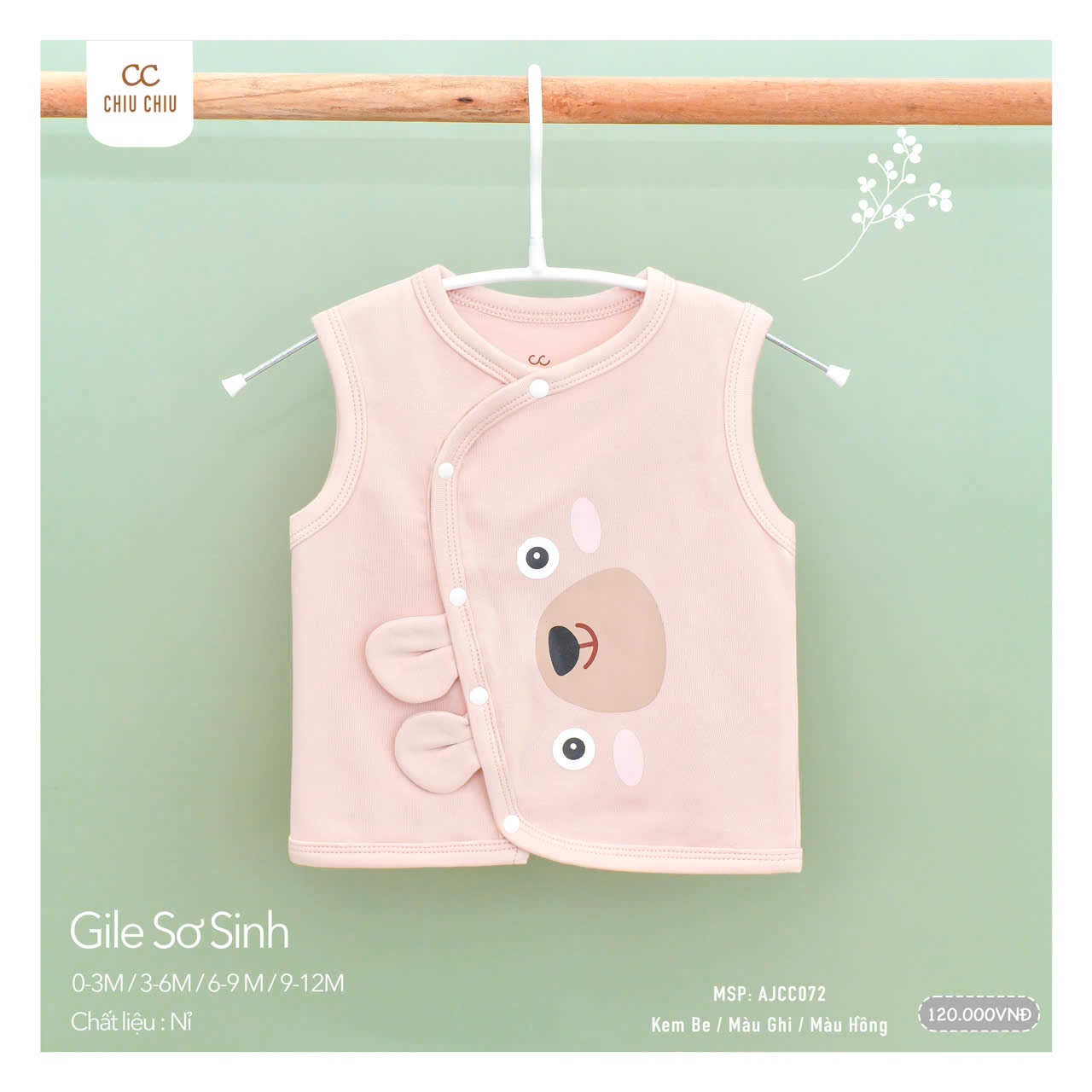 Áo gile chiu chiu  - màu hồng nhạt 6-9m
