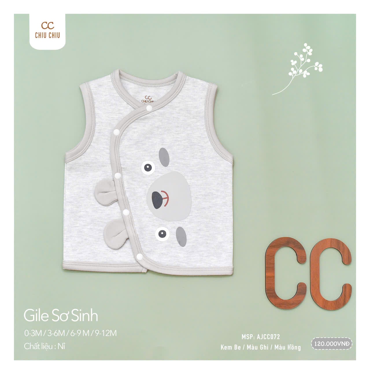 Áo gile chiu chiu - màu ghi 9-12m