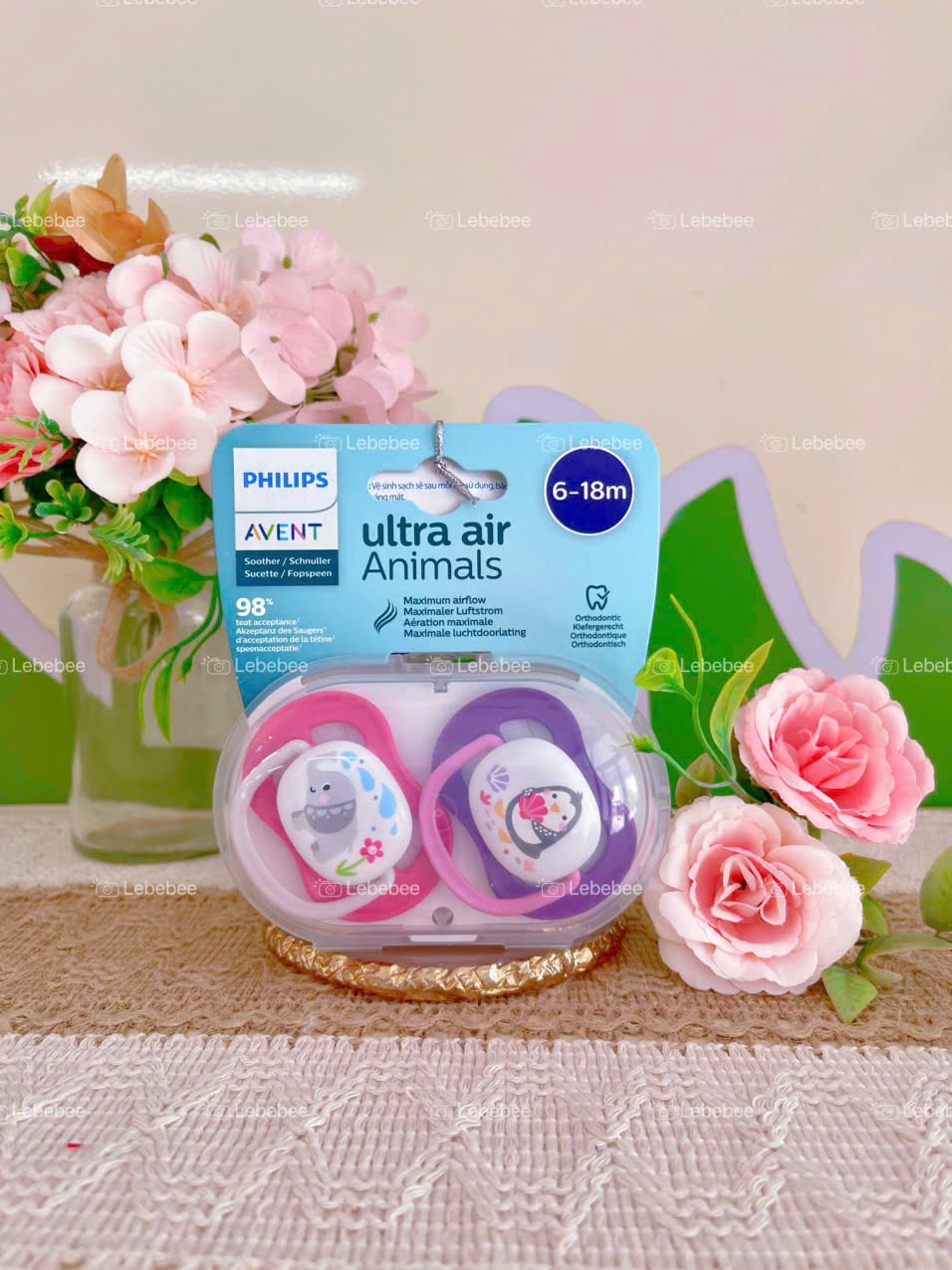 Ty ngậm Philips Avent thông khí hình thú cho bé gái 6-18 tháng tuổi ( vỉ đôi ) SCF080/08