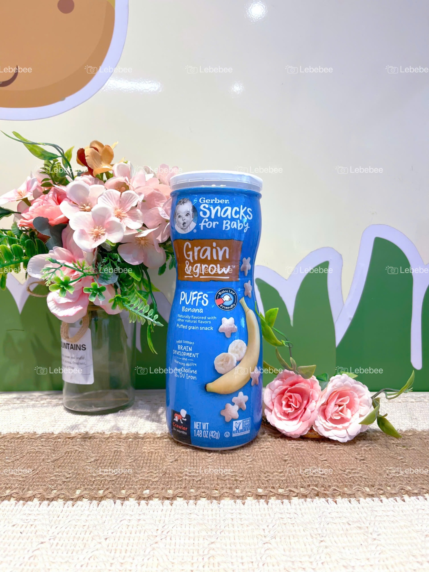 Thực Phẩm Bổ Sung Bánh Ăn Dặm Gerber Puffs vị Chuối cho bé từ 8 tháng 1 hộp x 42g