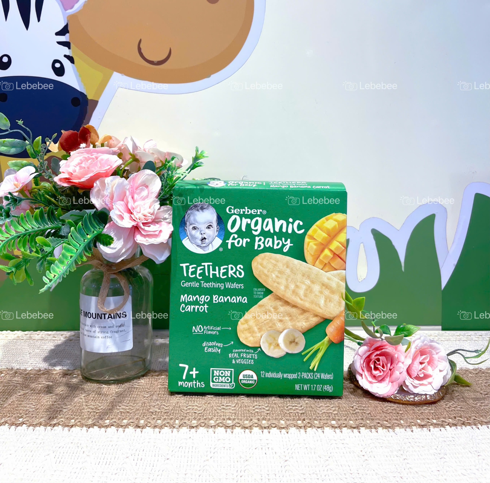 Bánh Gạo Hữu Cơ Gerber Organic vị Xoài Chuối Cà Rốt cho bé từ 7 tháng 12x2 48g