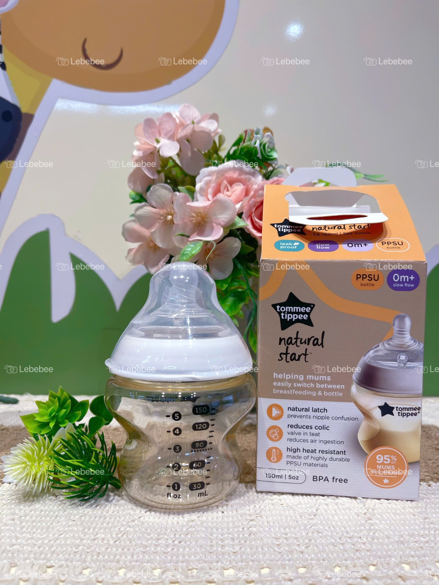 Bình sữa PPSU ty siêu mềm tự nhiên Tommee Tippee 150ml cho bé từ 0m+
