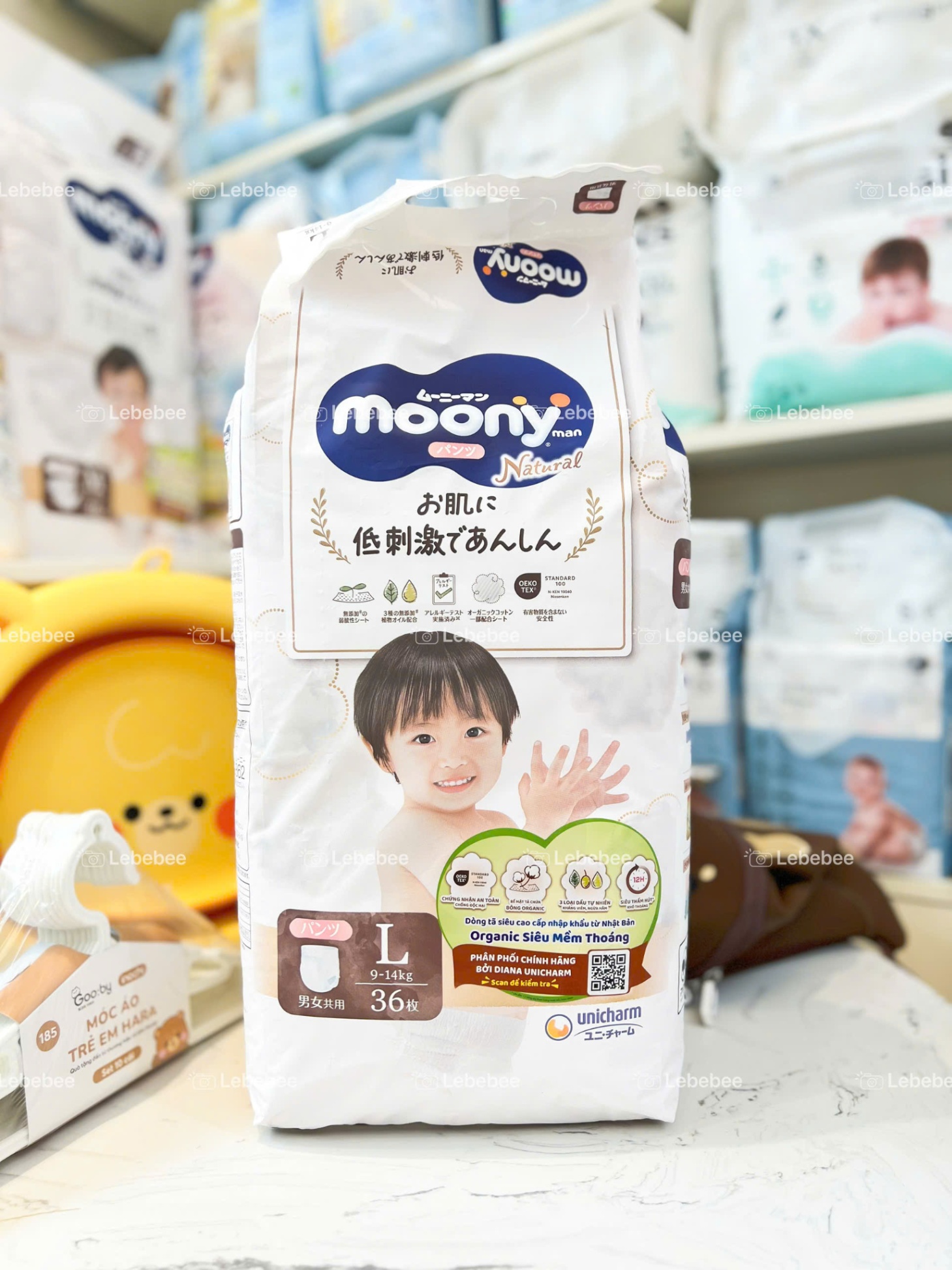 Tã quần Moony Natural size L 9-14kg 36 miếng