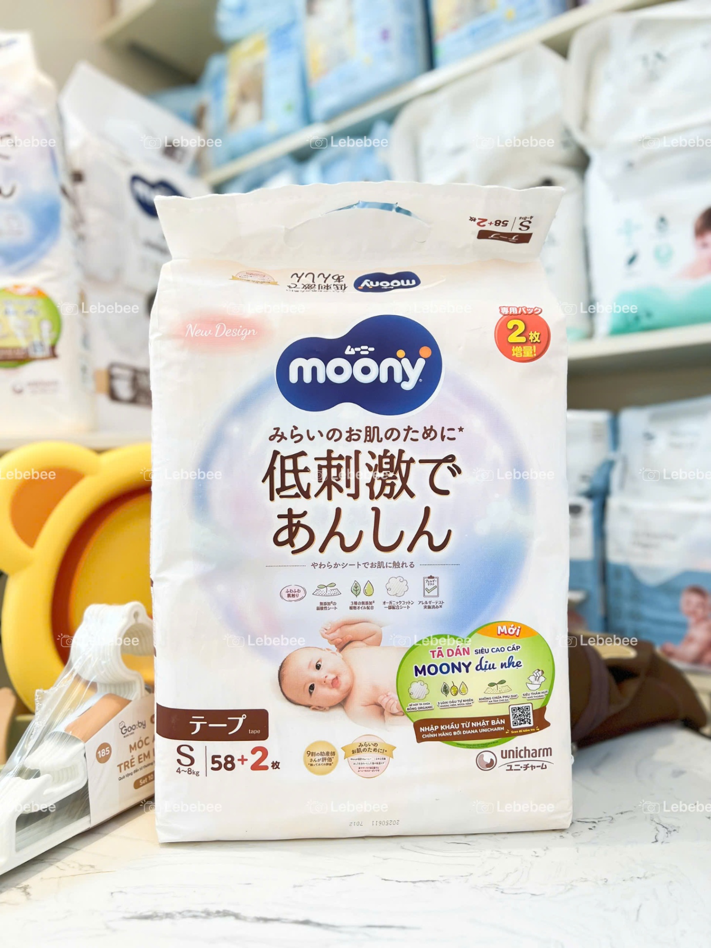 Tã dán Moony Natural size S 4-8kg 58 miếng