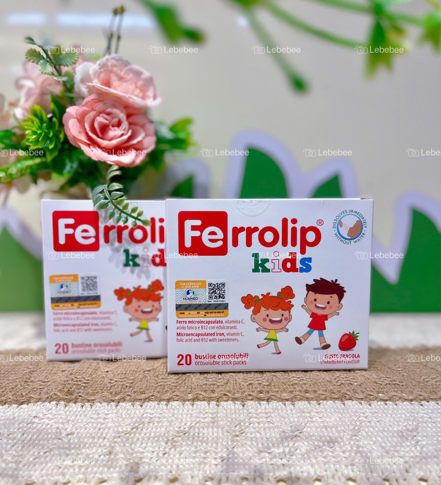 Sắt bột Ferrolip Kids bổ sung sắt vị dâu (Hộp 20 gói) cho bé từ 1 tuổi