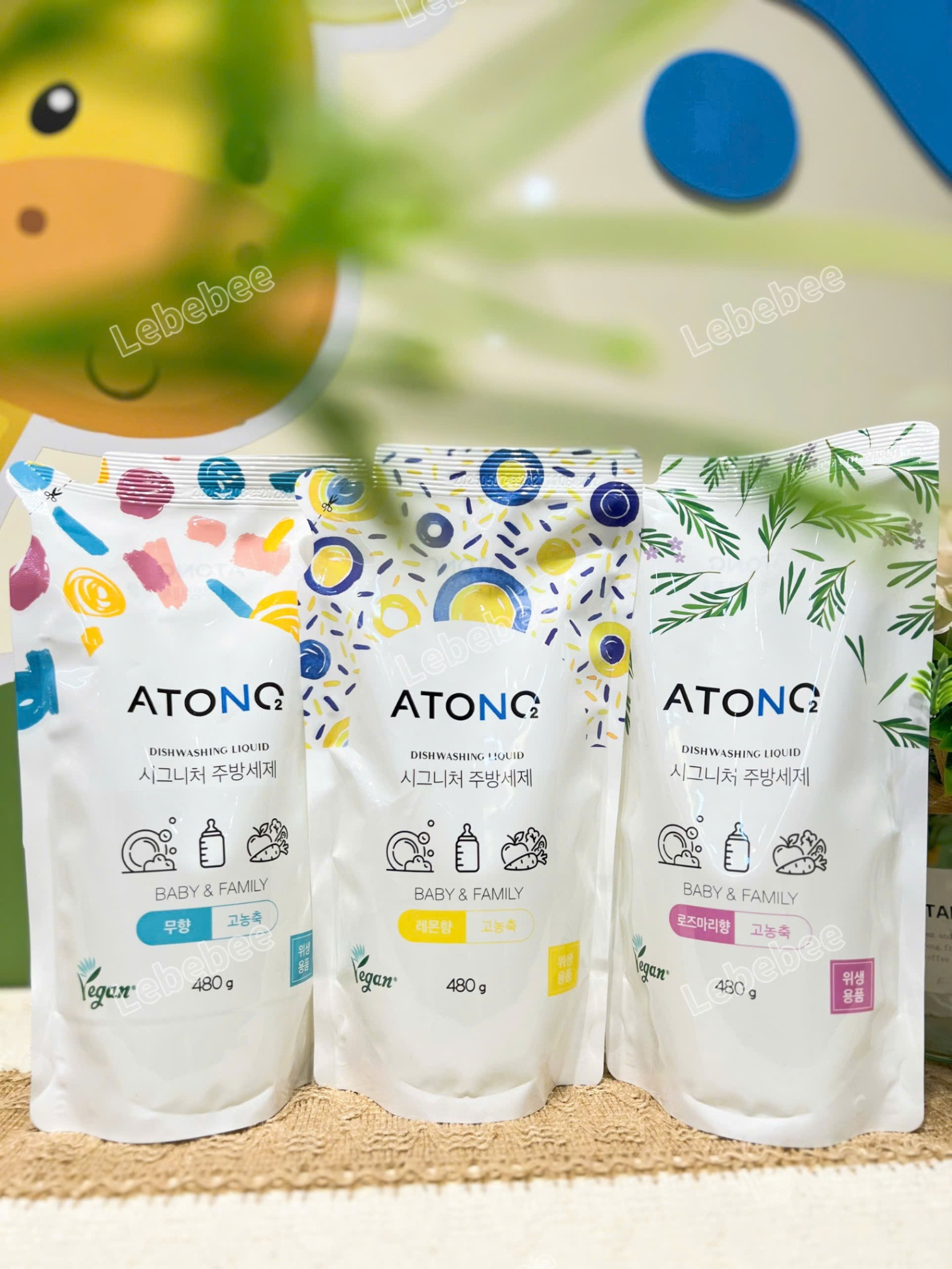 Nước rửa bình sữa & chén bát đậm đặc thuần chay Atono2 cho bé - HƯƠNG CHANH (480gr) - (túi)