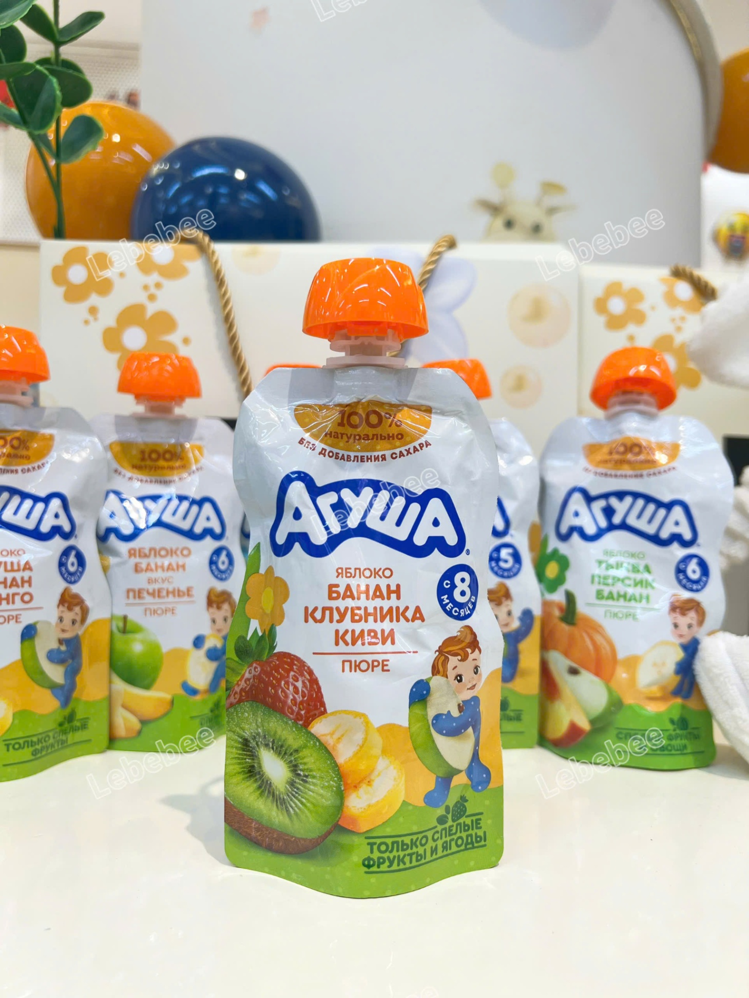 Trái cây nghiền vị táo, chuối, dâu tây và kiwi Agusha 90g dành cho bé từ 6 tháng trở lên