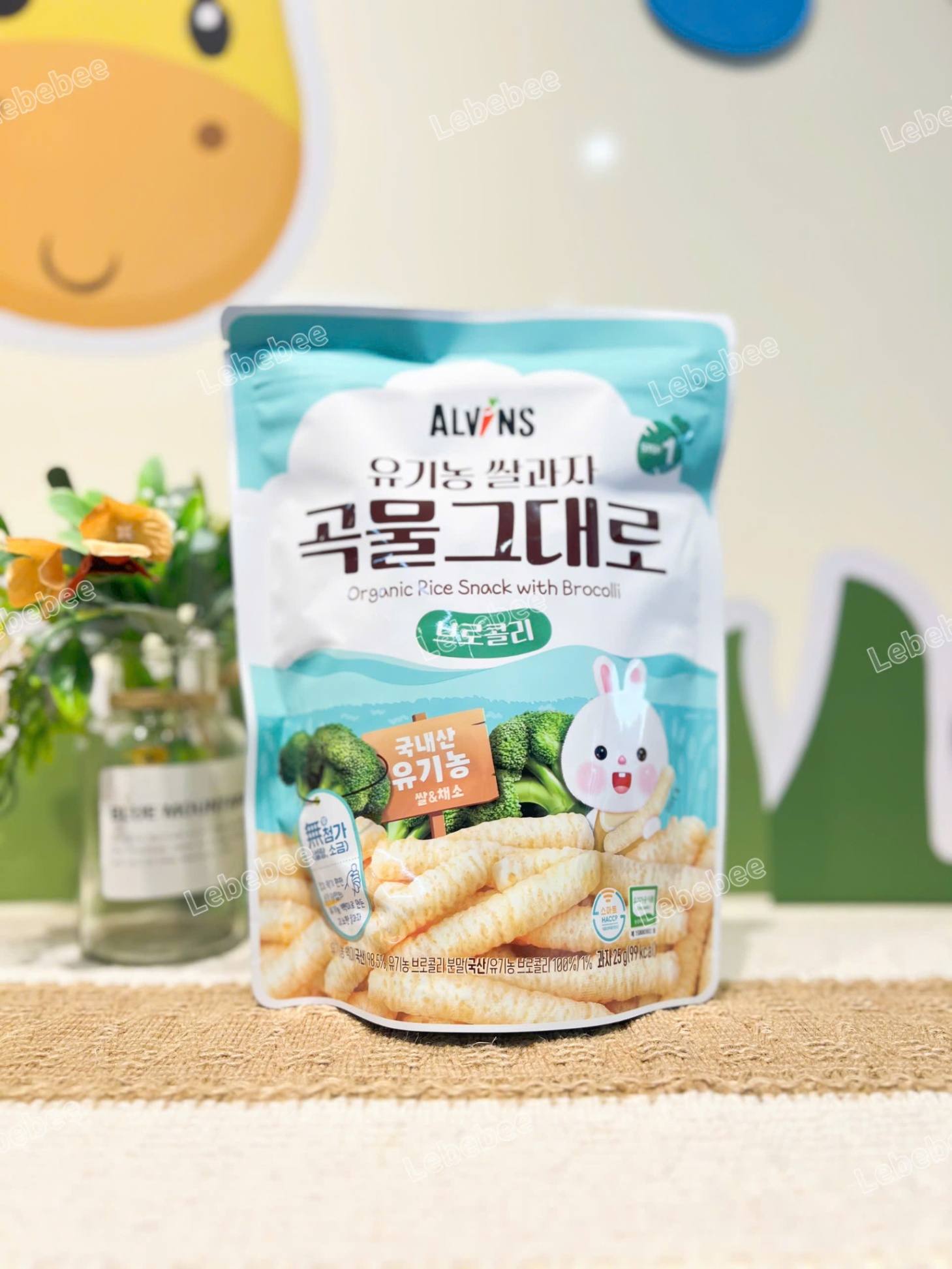Bánh gạo lứt ăn dặm hữu cơ cho bé vị bông cải xanh Alvins 25g cho bé từ 6m