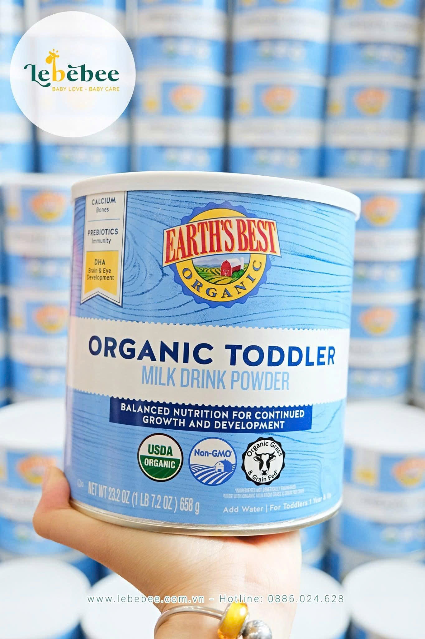 Sữa bột Earth’s Best Organic Toddler Formula cho bé trên 1 tuổi ( Hộp thiếc xanh 595gr) - mẫu mới